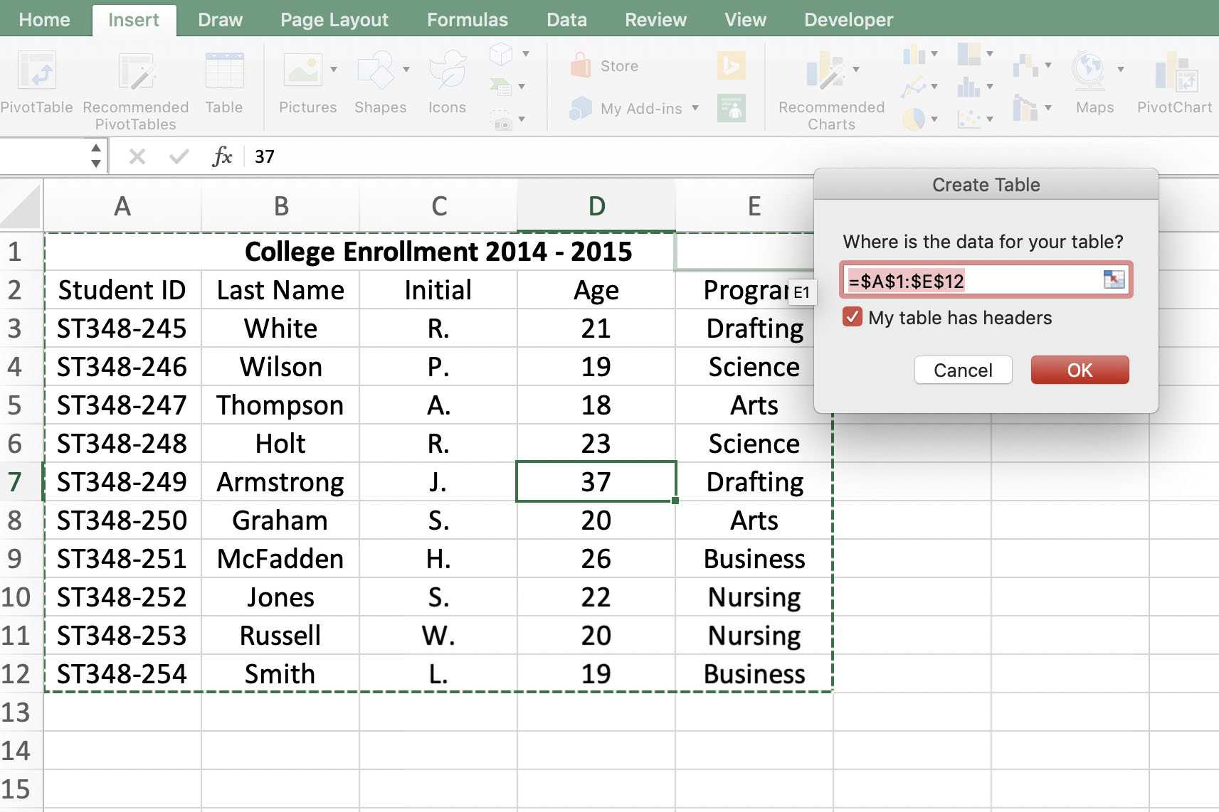 how to draw a table in excel for mac